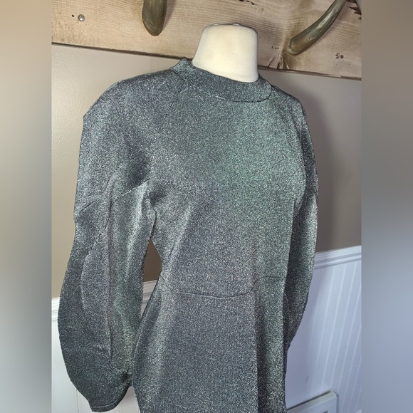 BCBGMaxAzria Metallic Gray bubble Stretch Bodycon Dress Large - Picture 4 of 7